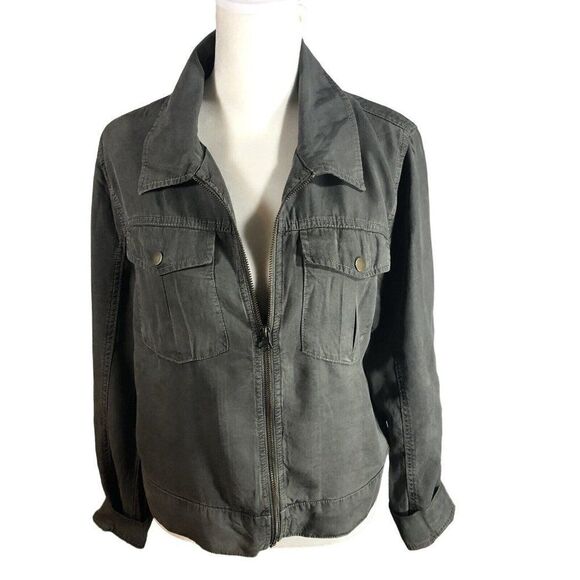 Mossimo Supply Co Olive Green Lyocell Cropped Jacket M Zip Up Mod Military Look - Picture 1 of 12